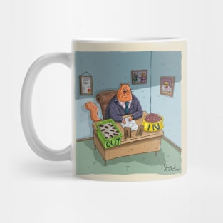 Kitty business man IN and OUT box Mug